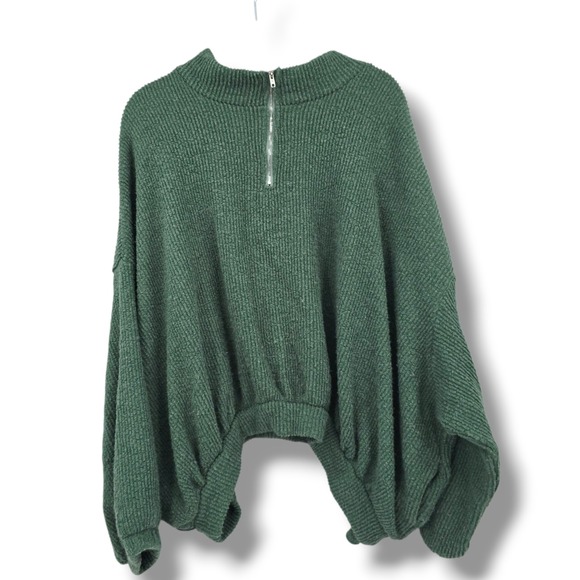 Peach Love California Pullover Sweater Knit Green Half Zip Mock Neck Women's - Picture 1 of 10